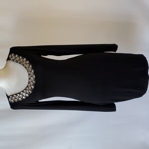 Soprano Little Black Mini Dress with Jewel Embellished Neckline Size M/L